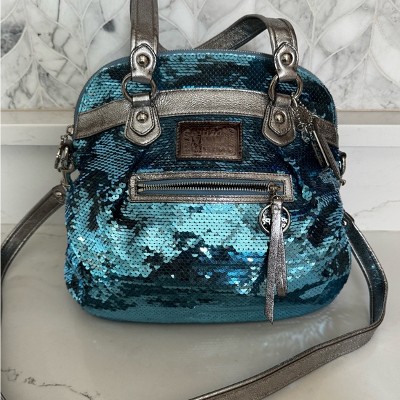 Coach Poppy Turquoise Blue Sequin Bag - Picture 2 of 2